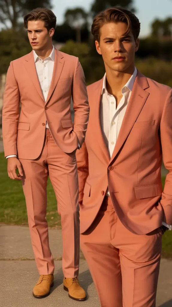  Coral Pink Suit for a Warm, Summery Vibe
