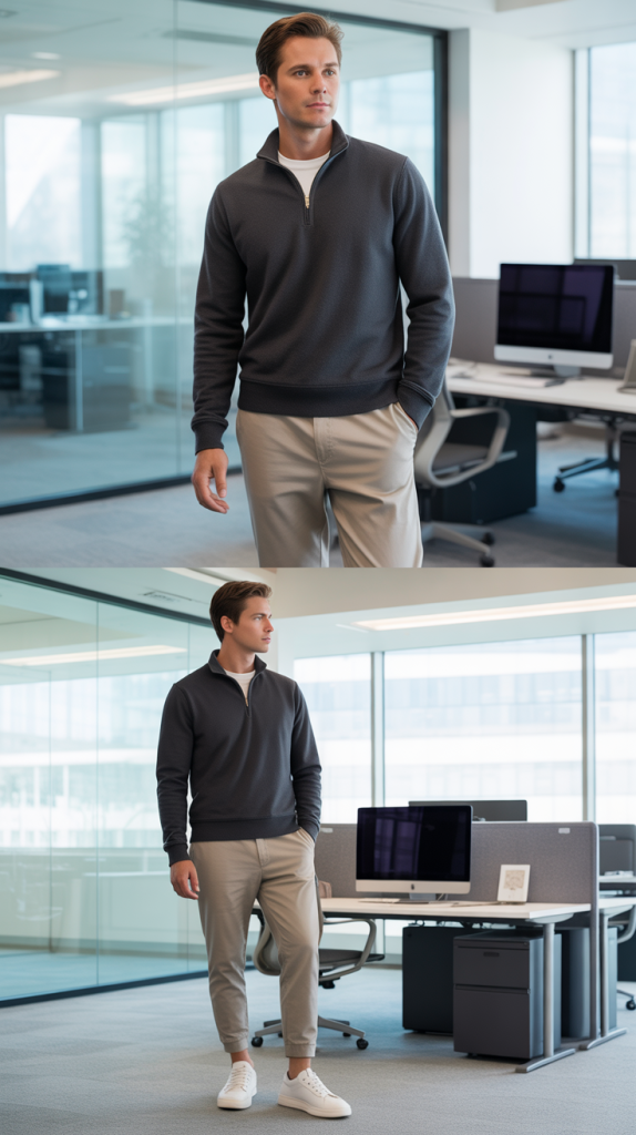 Charcoal Quarter-Zip with Khaki Joggers