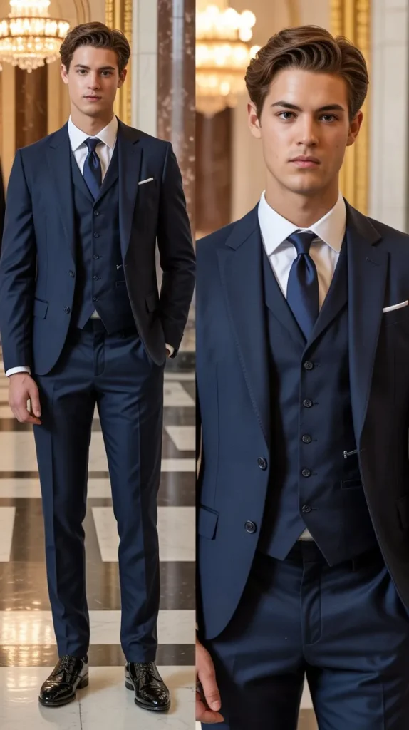  Navy Blue Suit with a Waistcoat (Three-Piece Suit)