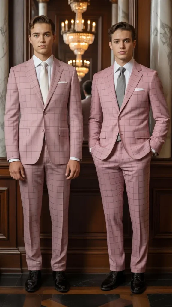  Pink Windowpane Check Suit for Textural Interest