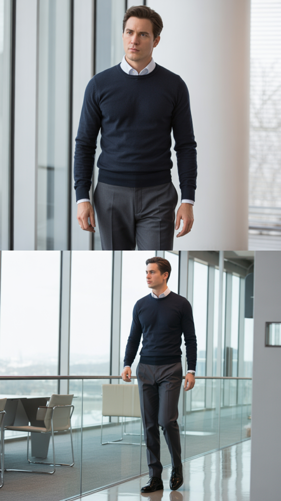 Fitted Knit Sweater with Dress Pants Look