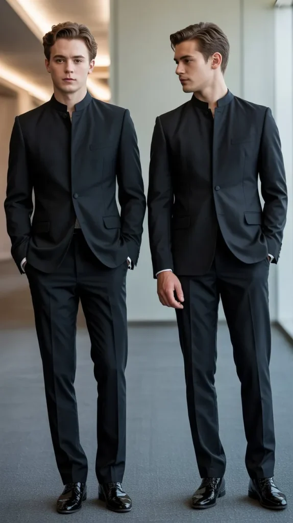 Black Mandarin Collar Suit