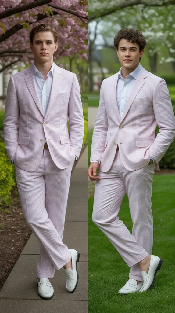 Pink Seersucker Suit for a Preppy Classic