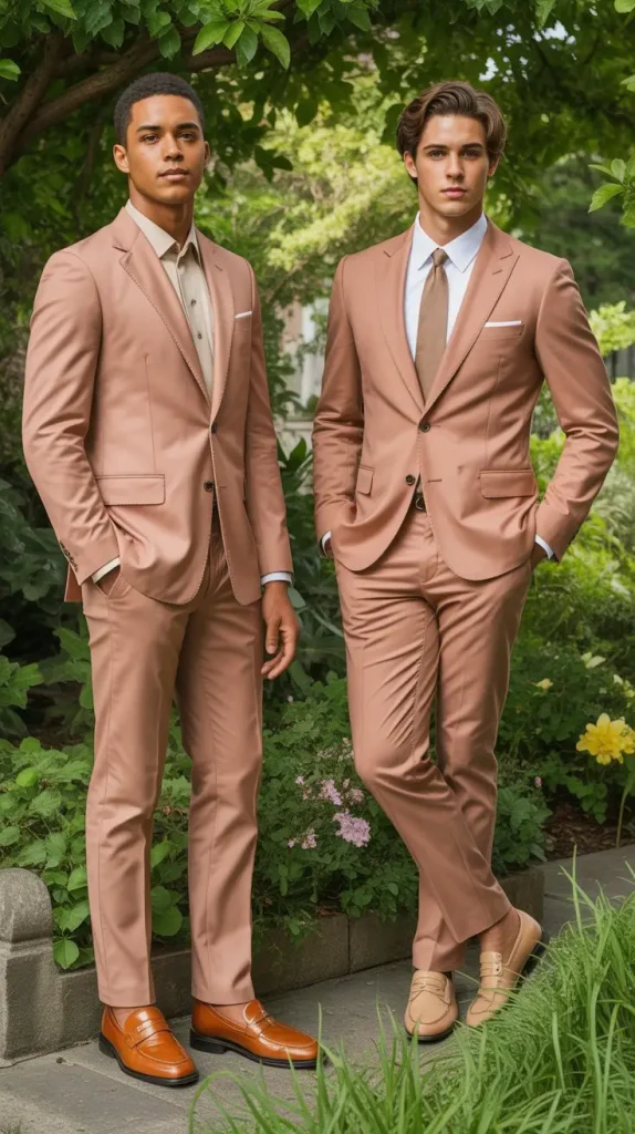 Salmon Pink Suit for a Natural, Earthy Look