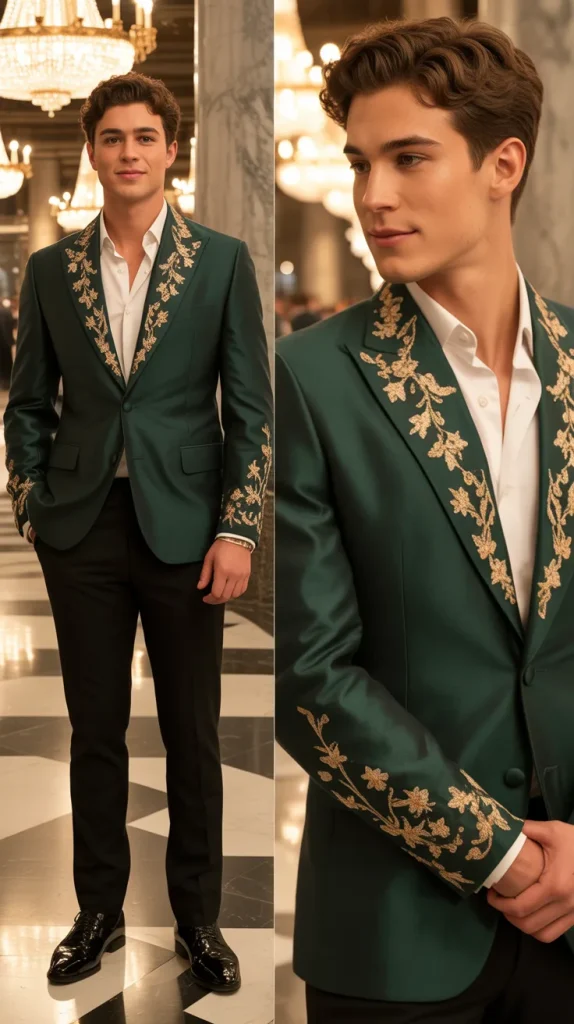 Green Suit with Embroidered Details
