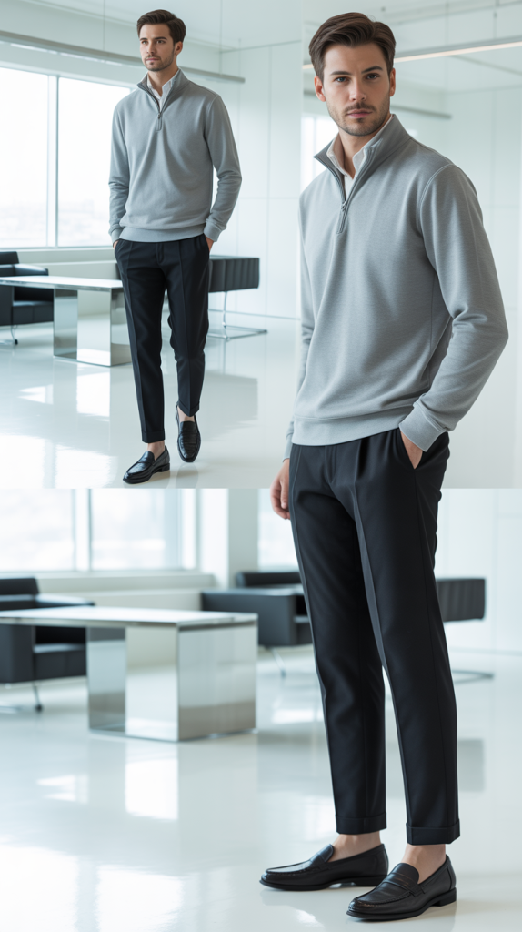 Light Grey Quarter-Zip with Black Chinos