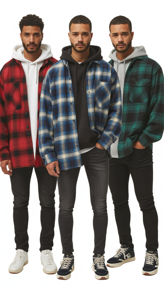 Oversized Flannel Shirt Over Hoodie With Skinny Jeans
