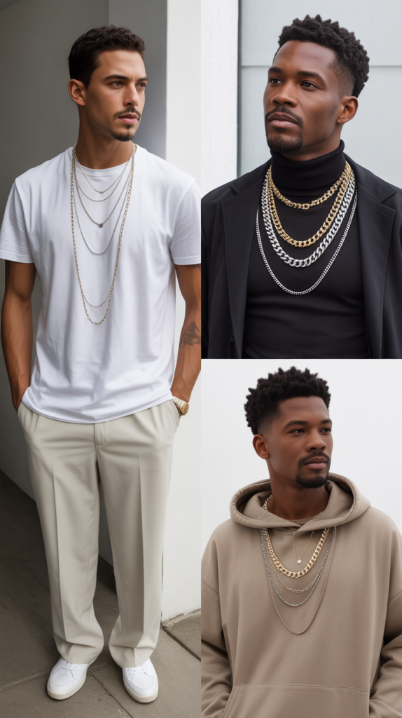 Layered Chains With Minimalist Outfit