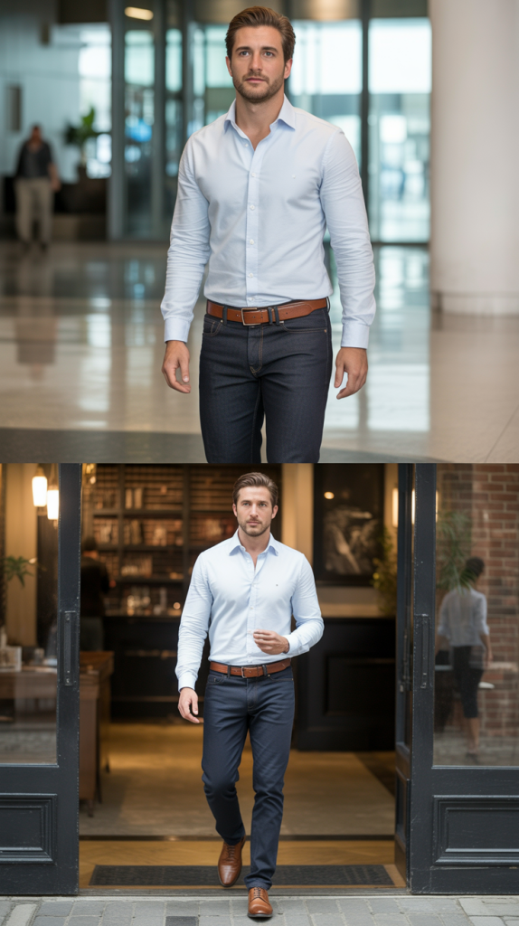 Button-Down Oxford Shirt with Dark Jeans