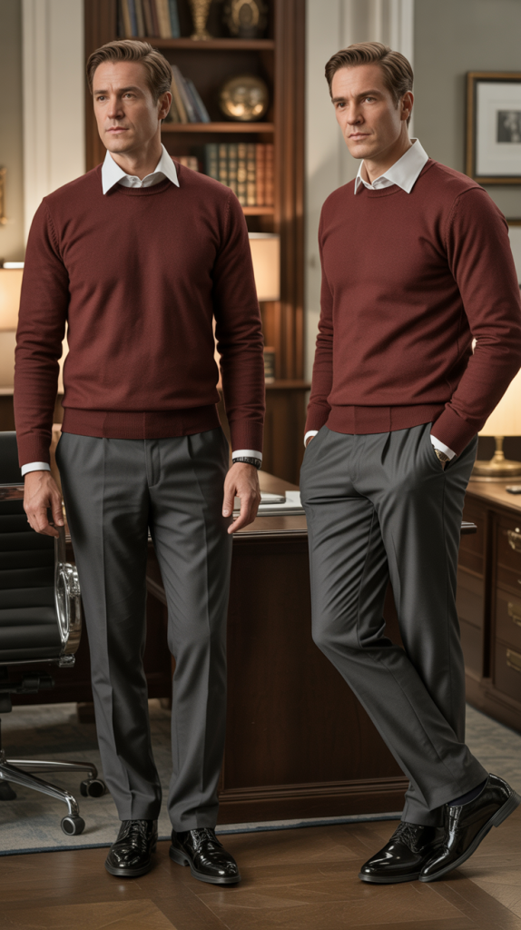 Crew Neck Sweater with Collared Shirt