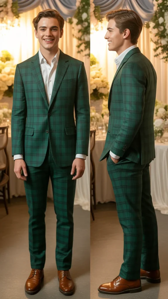 Green Plaid Patterned Suit