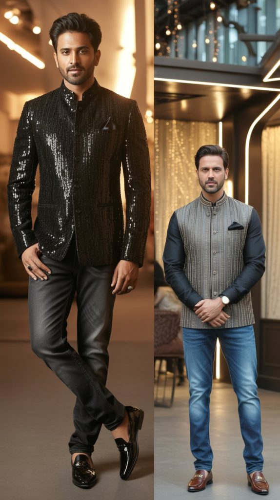 Embellished Nehru Jacket with Jeans
