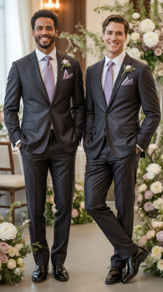 Charcoal Suit With Lavender Accessories