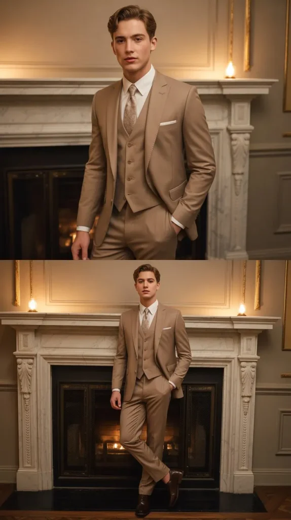Tan Brown Three-Piece Suit