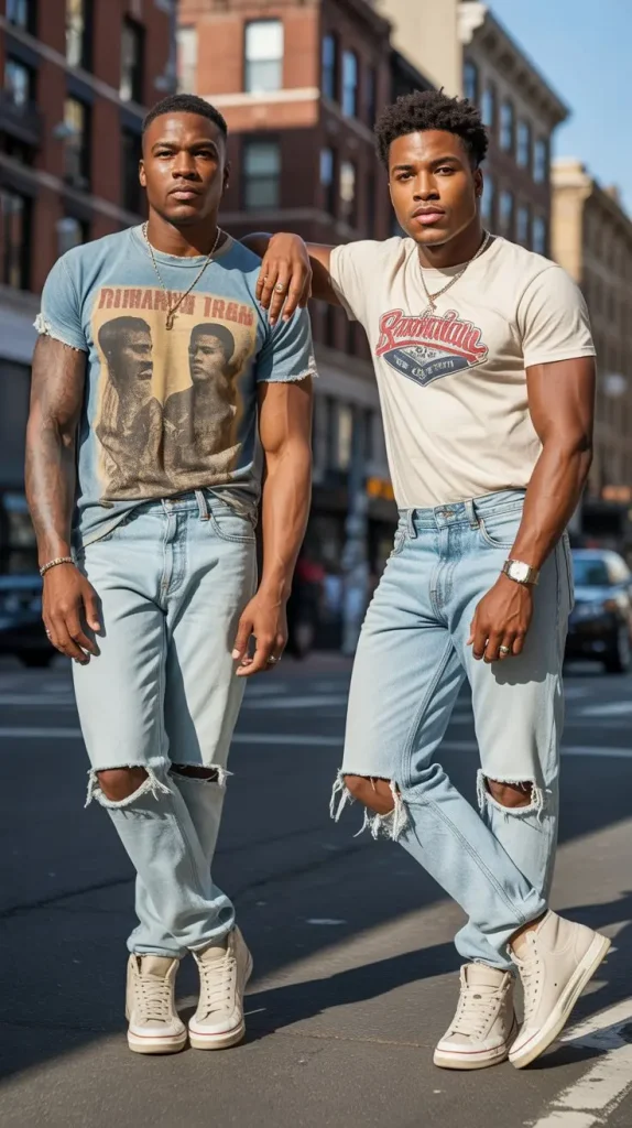 Graphic Tee with Distressed Denim