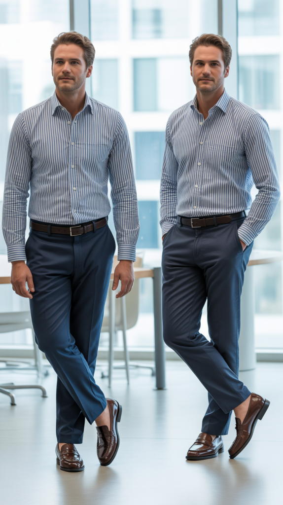 Striped Shirt with Navy Chinos