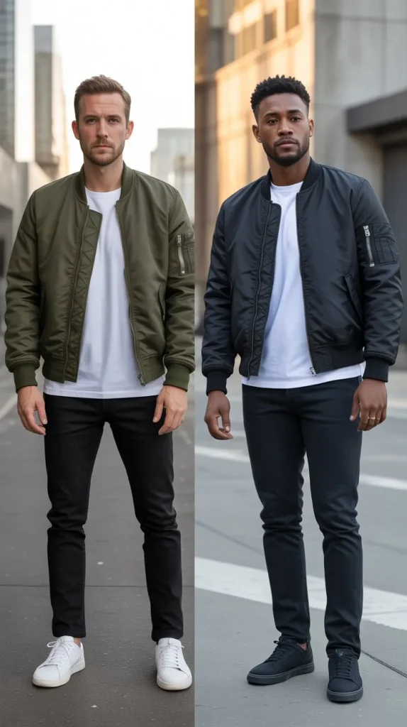 Bomber Jacket Over Plain White Tee