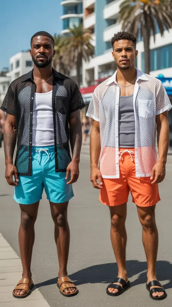 Mesh Shirt + Shorts — Beach Party Street Style
