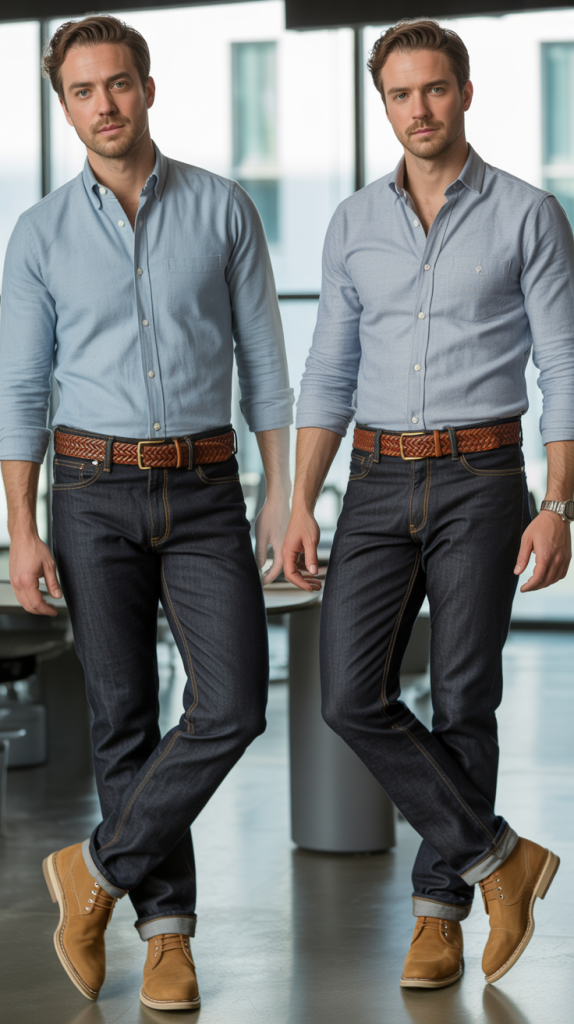 Chambray Shirt Tucked Into Selvedge Denim
