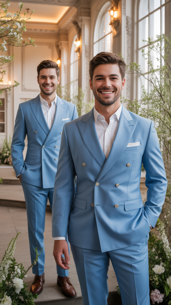 Double-Breasted Suit In Sky Blue