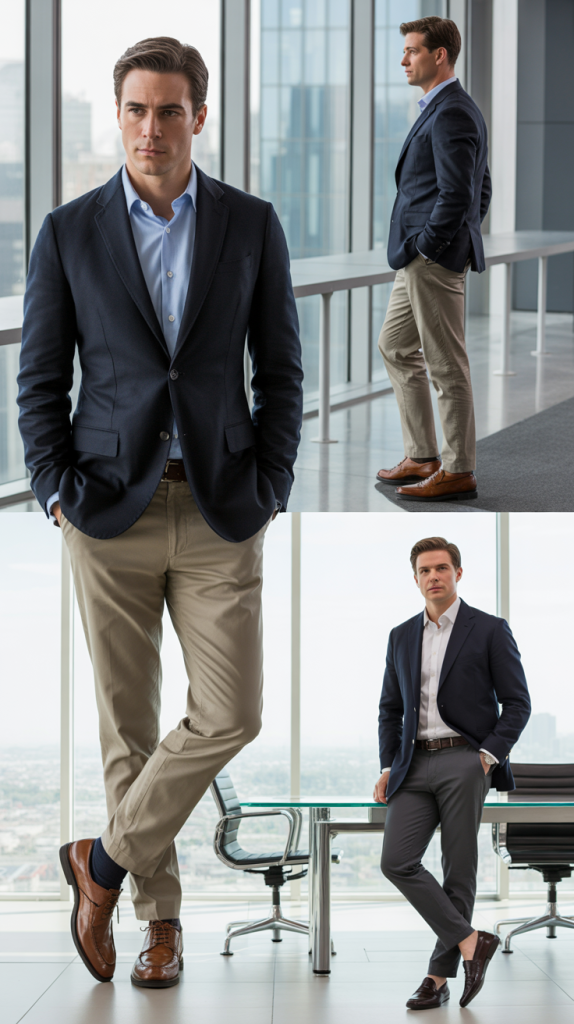 The Classic Navy Blazer and Chinos Combination