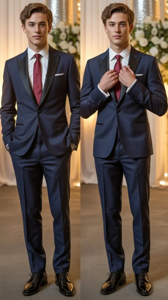 Navy Blue Suit with Red Tie