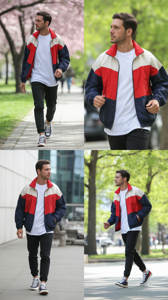 Colorblock Windbreaker with Neutral Bottoms