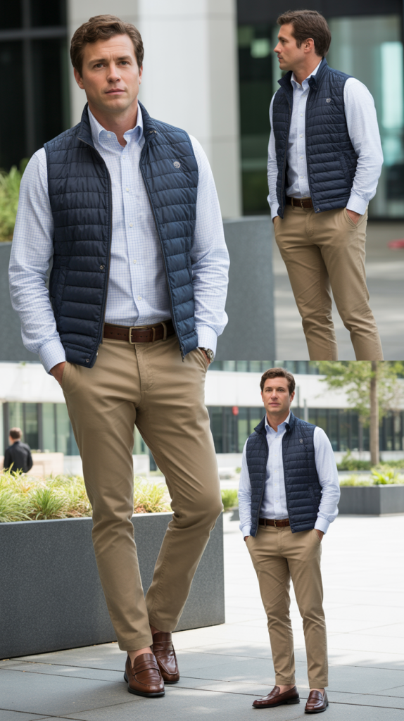 Quilted Vest Over Button-Down