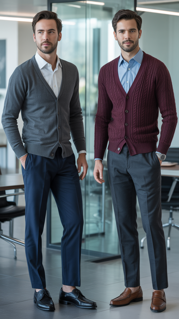 Cardigan Over Button-Down with Dress Pants