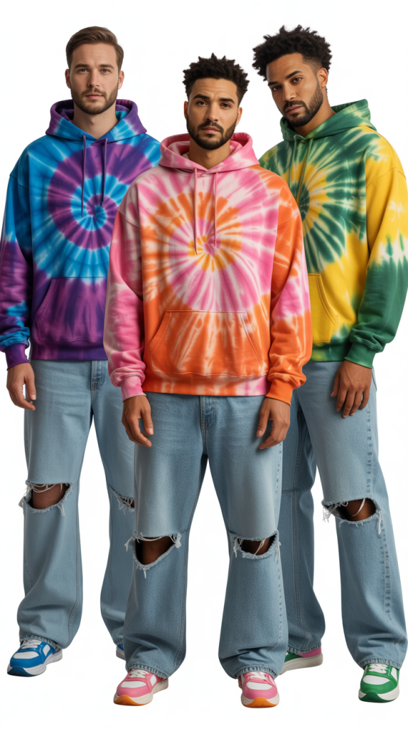 Tie-Dye Hoodie With Ripped Light-Wash Jeans