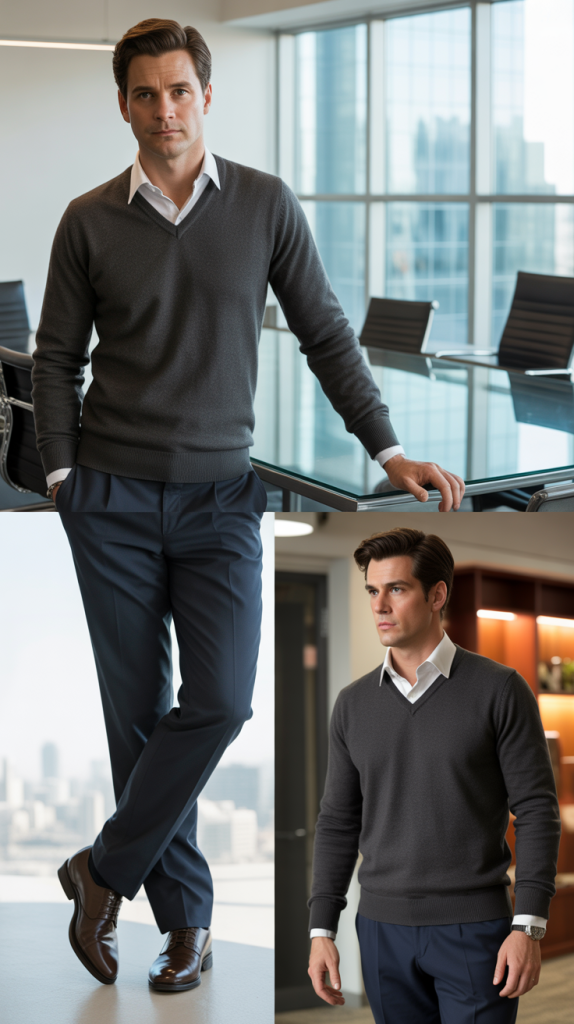 Smart Sweater Over Dress Shirt Look
