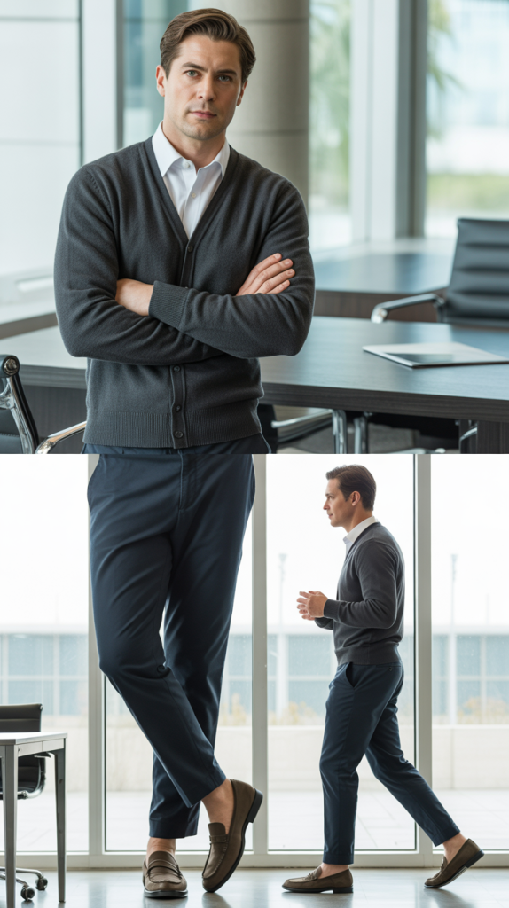 Cardigan with Button-Down and Chinos