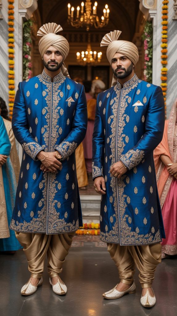 Royal Blue Sherwani with Gold Details