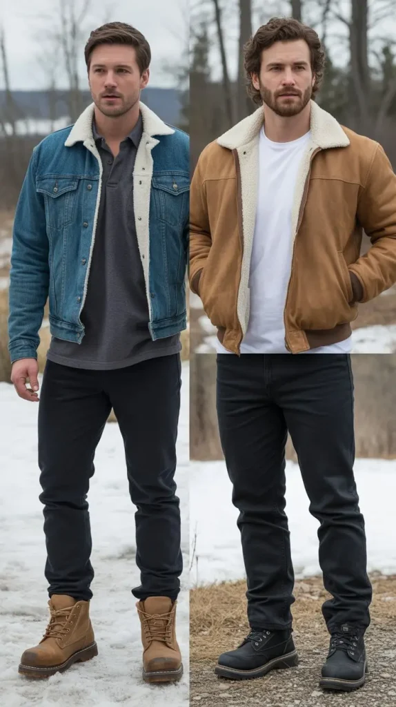 Sherpa-Lined Jacket with Dark Jeans