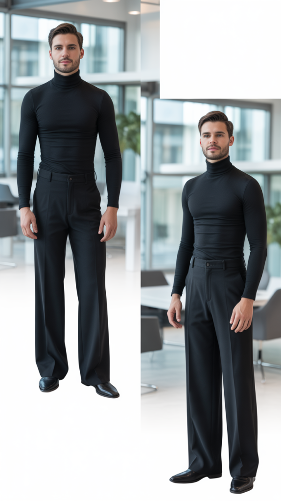 Black Turtleneck with Wide-Leg Pants