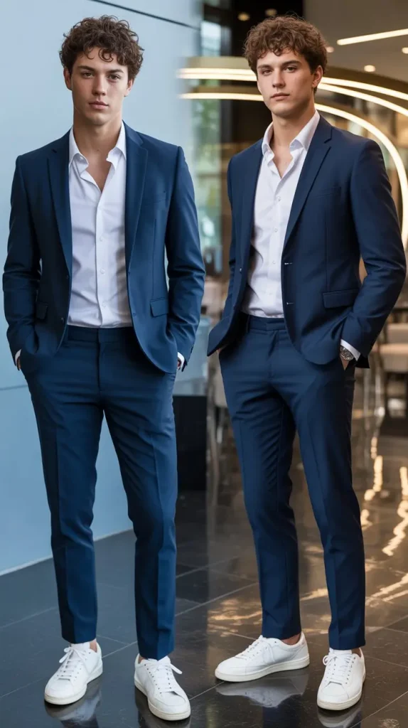 Navy Blue Suit with Sneakers