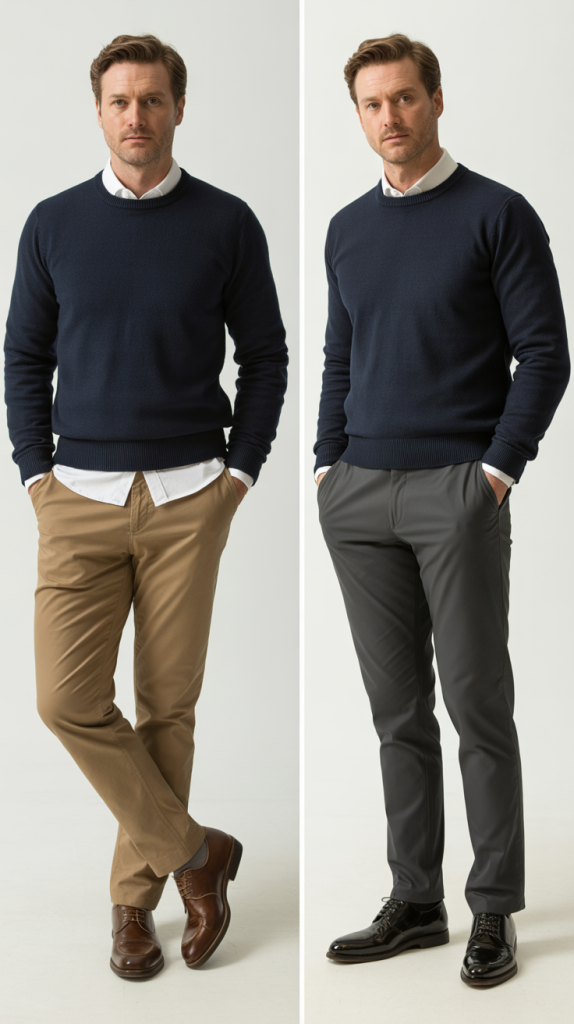 Navy Crew-Neck Sweater Layering