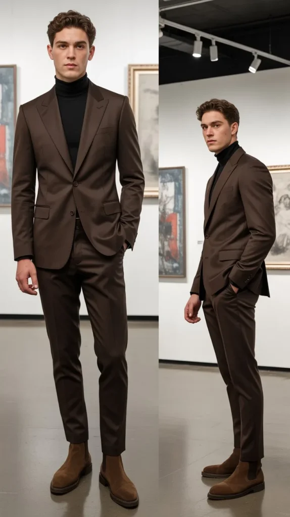 Brown Suit with Turtleneck