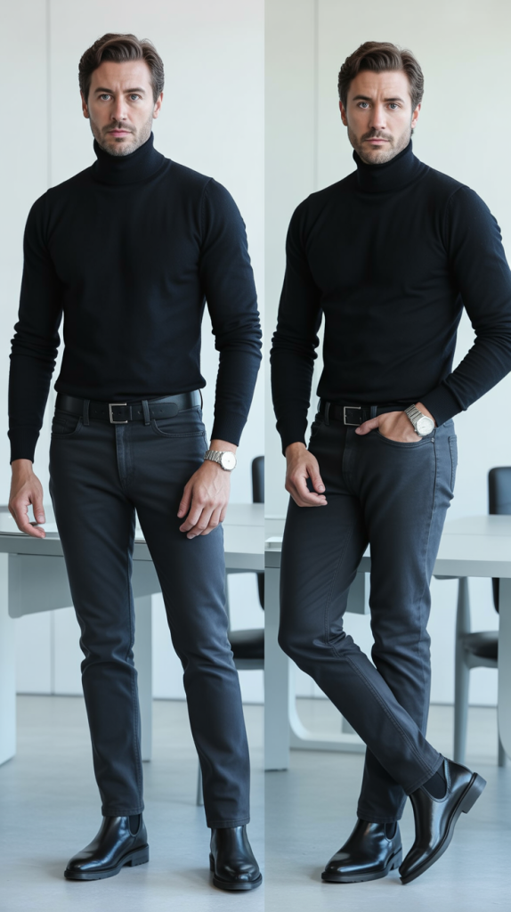 Turtleneck And Jeans For Modern Professionalism