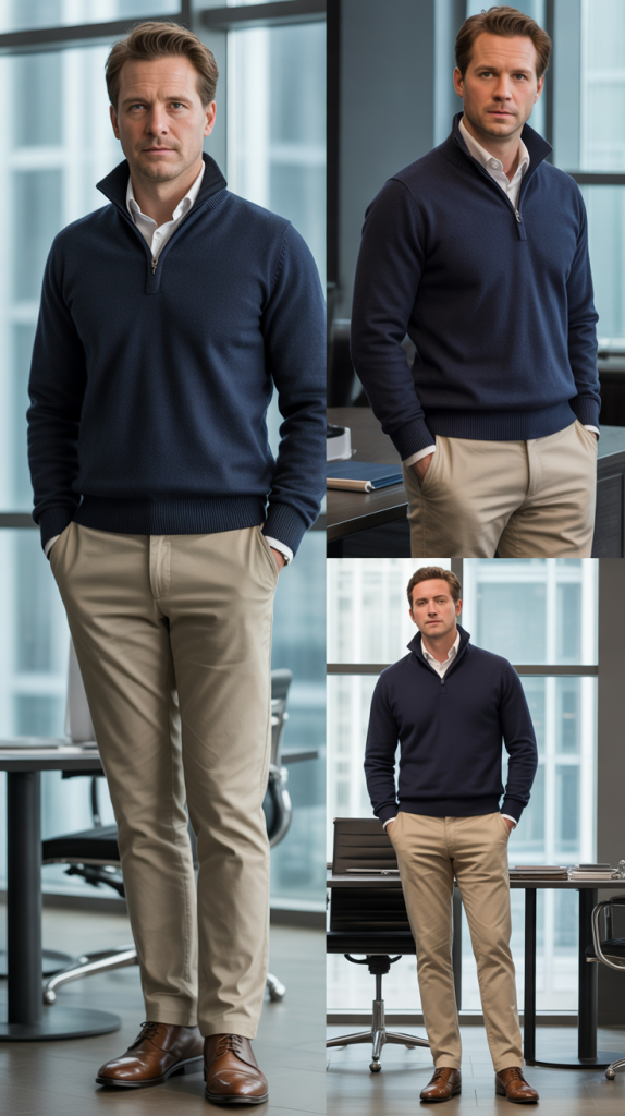 Quarter-Zip Sweater with Collared Shirt