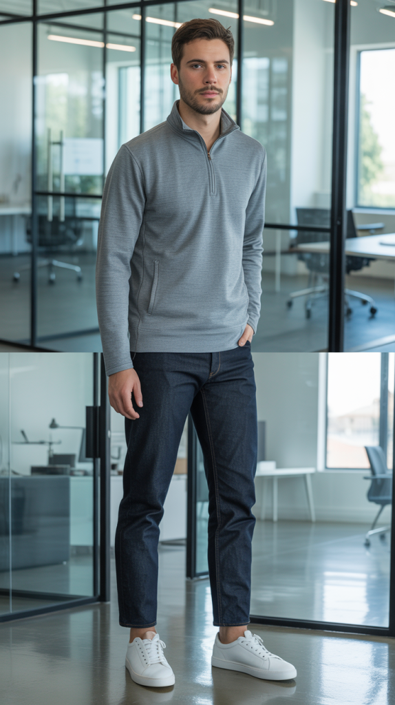 Heather Grey Quarter-Zip with Dark Denim