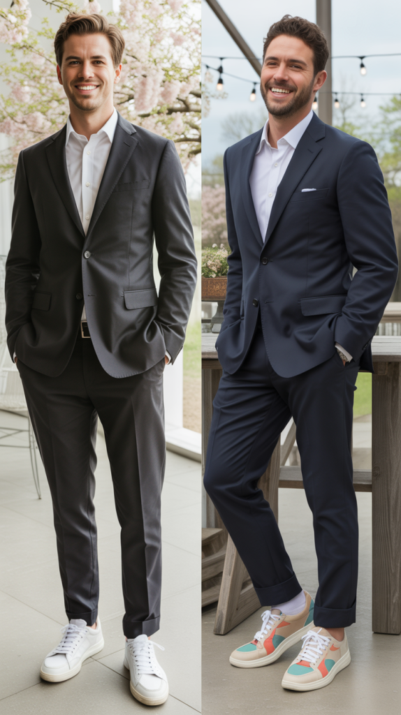 Contemporary Suit With Colorful Sneakers