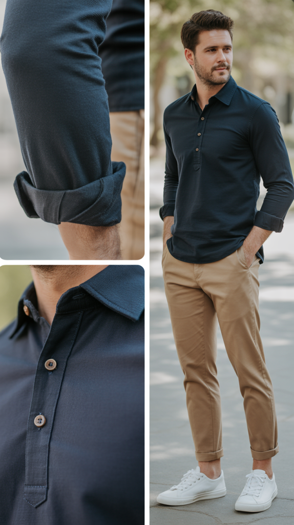 Henley Shirt with Rolled Sleeves and Chinos