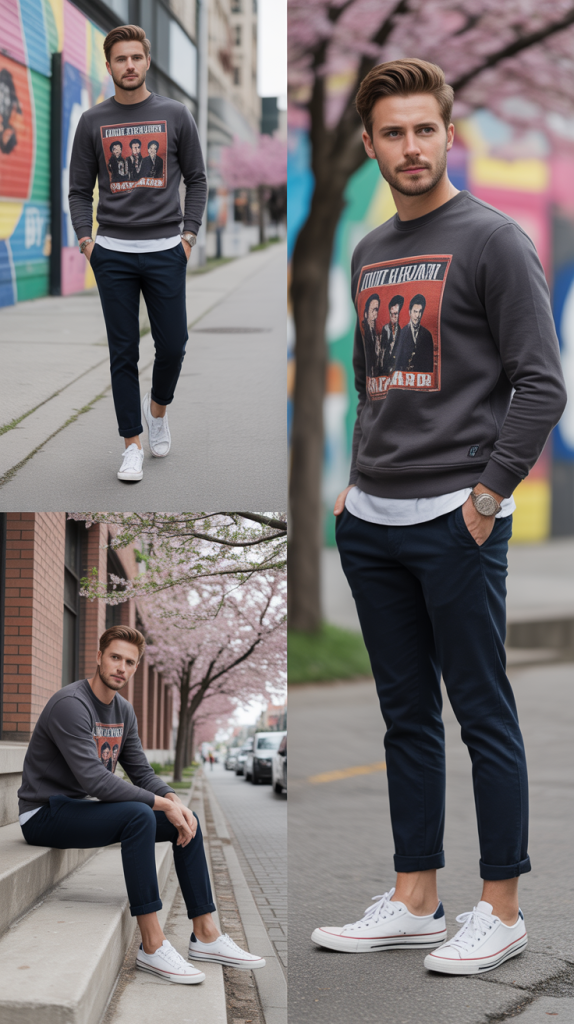 Graphic Sweatshirt with Cuffed Chinos