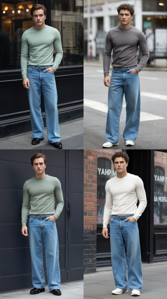 Wide-Leg Jeans With Fitted Crewneck