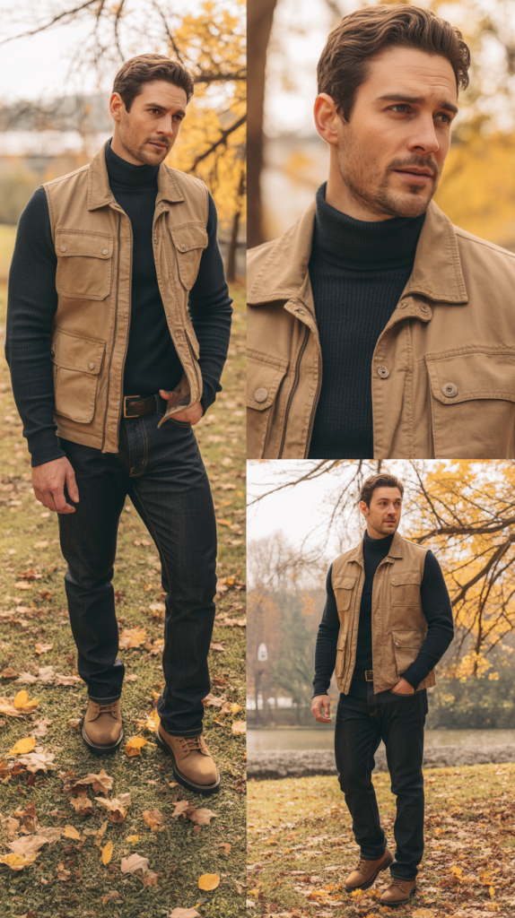 Turtleneck Under Utility Vest