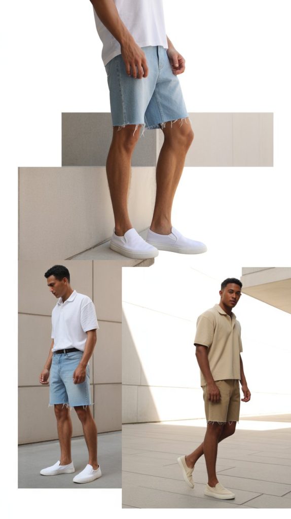 Raw Hem Jorts With Minimalist Slip-On Sneakers