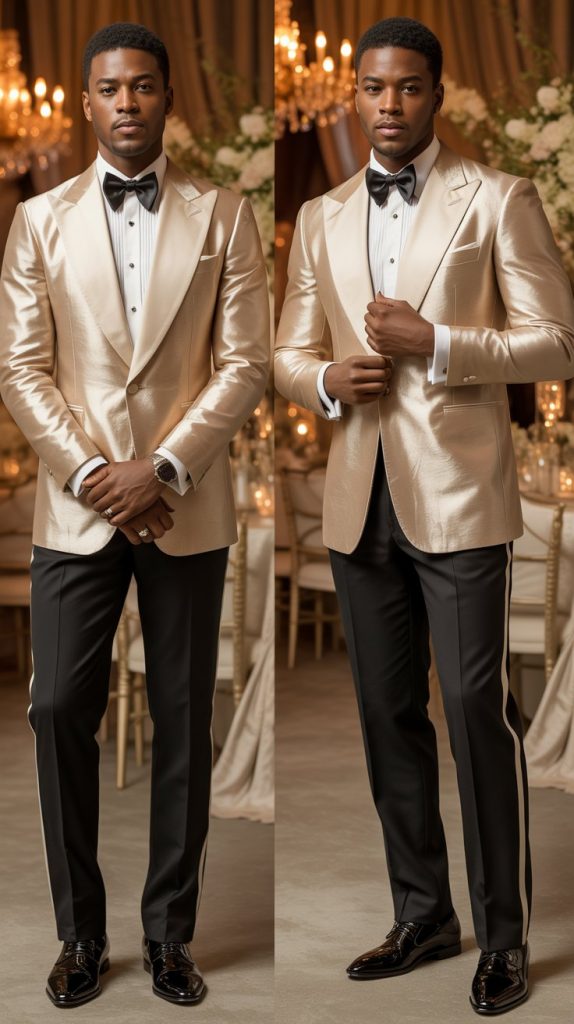 Champagne Gold Tuxedo Jacket with Black Trousers