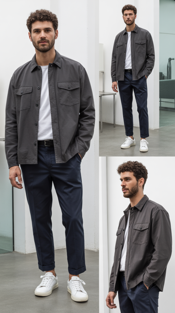 Overshirt with T-Shirt and Trousers
