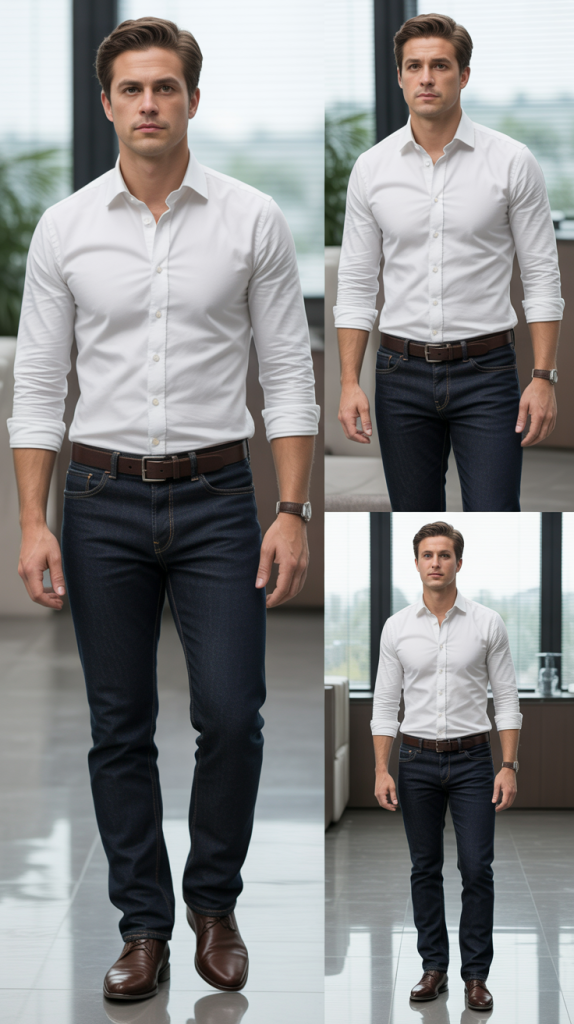 Crisp White Shirt and Dark Denim